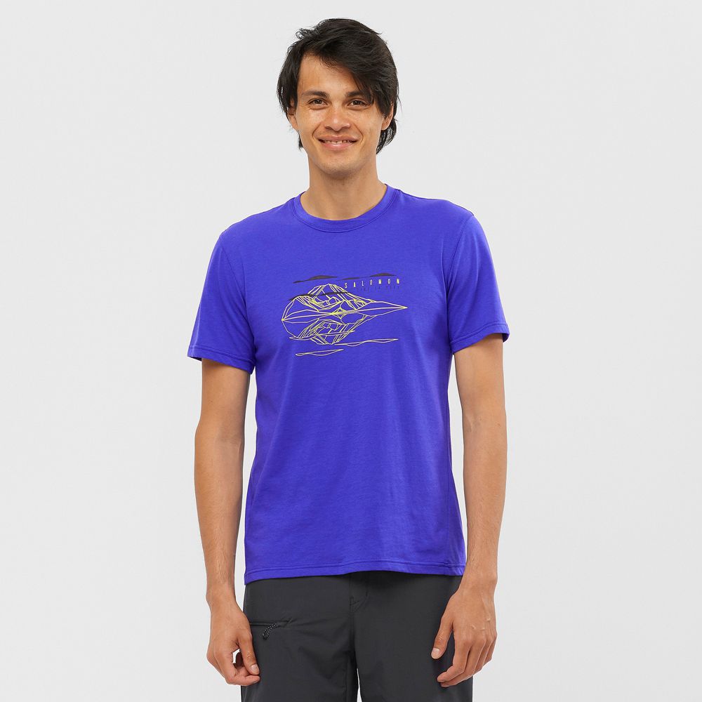 SALOMON OUTRACK BLEND Philippines - Men's Tee Shirt - Blue | 740165-QOZ
